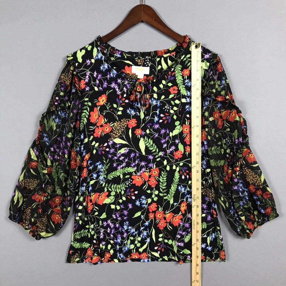 Anthropologie Maeve Floral Blouse with Sheer Gathered Sleeves - Picture 11 of 16